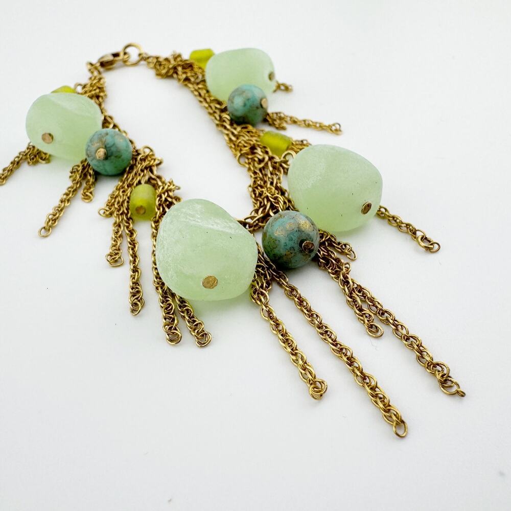 Vintage‎ Boho Gold Chain Bracelet with Green Aventurine & Turquoise Beads